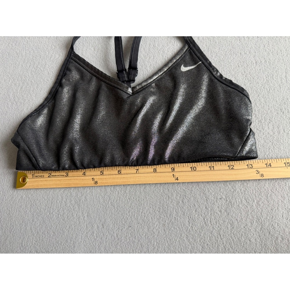 Nike Indy Metallic Silver Black Sports Bra Adjustable Straps Light Support L - Picture 2 of 3